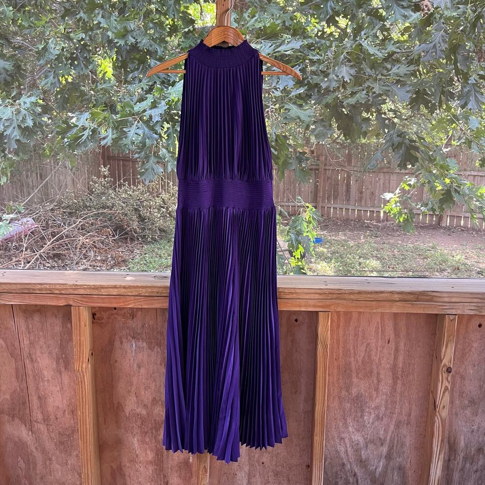 Marina Women's Dark Purple Pleated Sleeveless Midi Dress Size 10